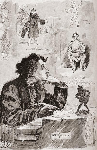 Memorias de Grimaldi. Ilustración de Harry Furniss para la novela de Charles Dickens Memorias de Joseph Grimaldi, de The Testimonial Edition publicada en 1910. de Harry Furniss