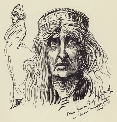 Srta. Genevieve Ward como la Reina Margarita de Harry Furniss