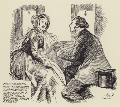 Señora Manning la Asesina fascinando a un Extraño en un Tren mientras escapaba del Arresto de Harry Furniss