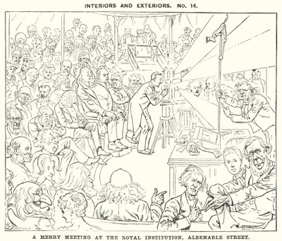 Caricatura de Punch: Una reunión alegre en la Real Institución, Calle Albemarle, Londres (grabado) de Harry Furniss