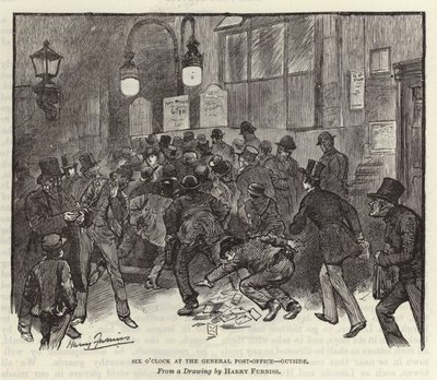 Las seis en la Oficina General de Correos de Harry Furniss