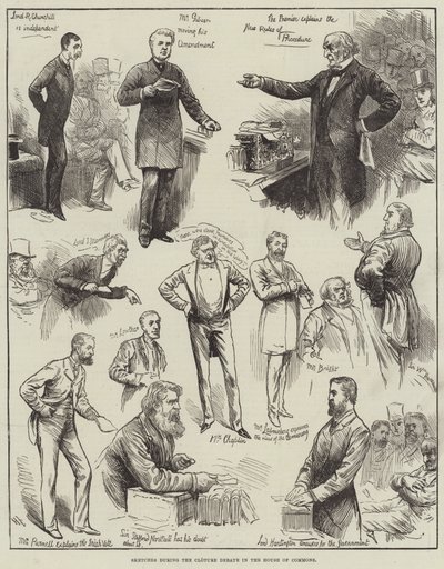 Bocetos durante el debate de Cloture en la Cámara de los Comunes de Harry Furniss