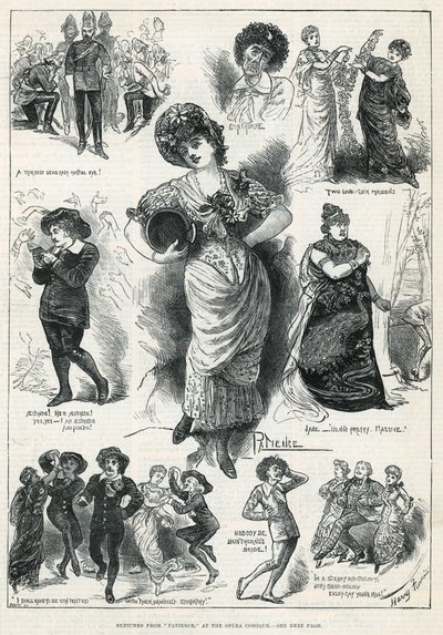 Bocetos de Patience en la Ópera Cómica de Harry Furniss