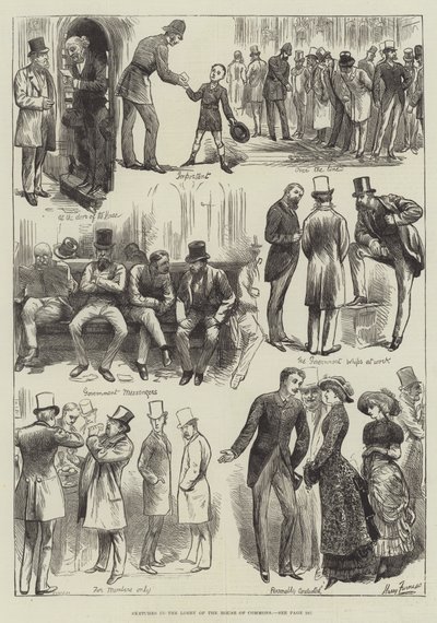 Bocetos en el vestíbulo de la Cámara de los Comunes de Harry Furniss