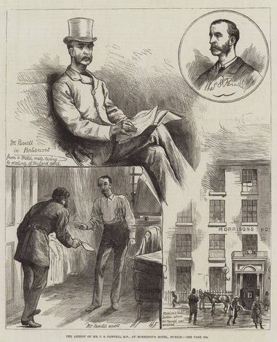 El arresto del Sr. C S Parnell, MP, en el Hotel Morrison, Dublín de Harry Furniss