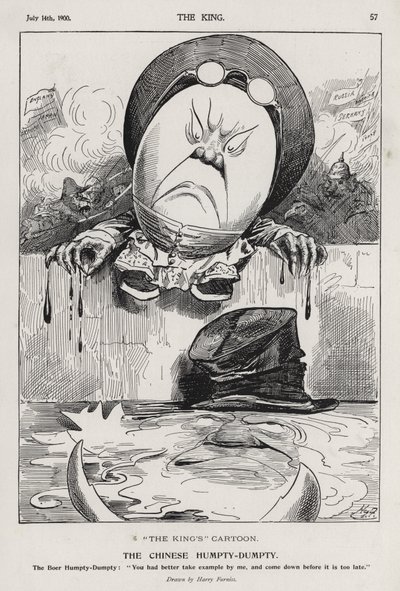El Humpty Dumpty chino, caricatura sobre la Rebelión de los Bóxers y la Guerra de los Bóers (grabado) de Harry Furniss