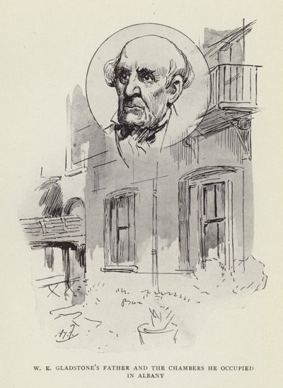 El padre de W E Gladstone y las cámaras que ocupó en Albany de Harry Furniss