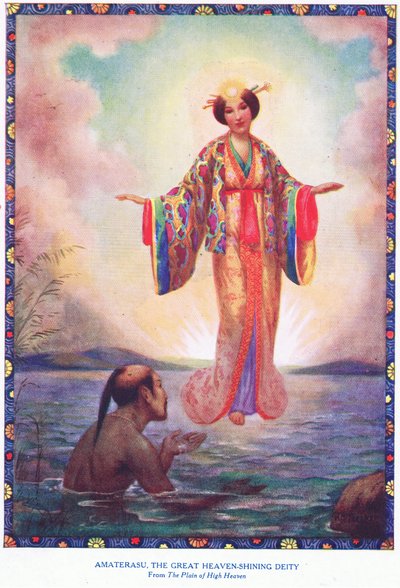 Amaterasu, la gran deidad resplandeciente del cielo (de la Llanura del Alto Cielo) (litografía) de Harry George Theaker