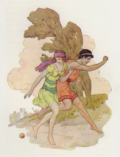Atalanta la vio caer (litografía en color) de Harry George Theaker