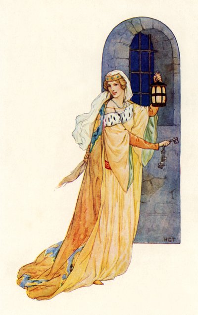 "¡Sígueme!" dijo la doncella (litografía en color) de Harry George Theaker