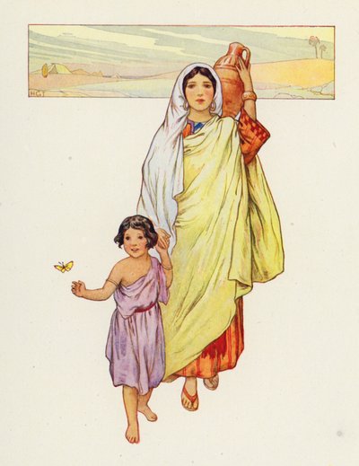 Agar e Ismael salieron al desierto (litografía en color) de Harry George Theaker