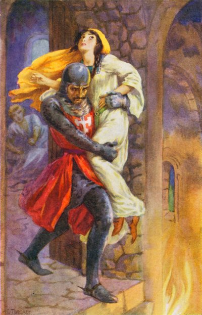 "La agarró y la sacó del apartamento" (litografía en color) de Harry George Theaker