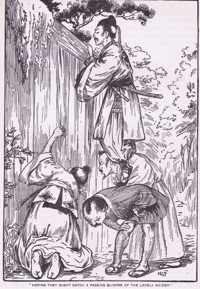 Con la esperanza de ver a la hermosa doncella (de Hija de la Luna) (litografía) de Harry George Theaker