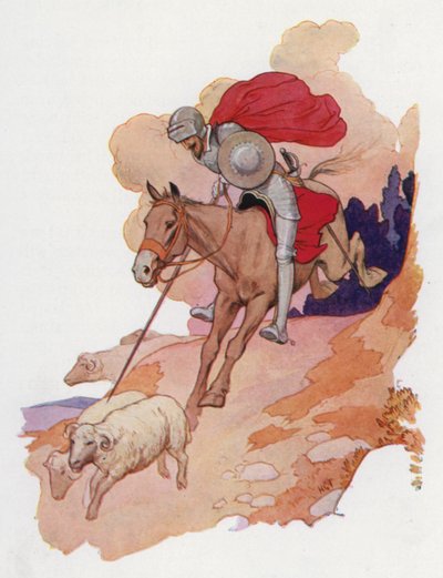 Ilustración para Don Quijote (litografía en color) de Harry George Theaker