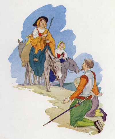 Ilustración para Don Quijote (litografía en color) de Harry George Theaker