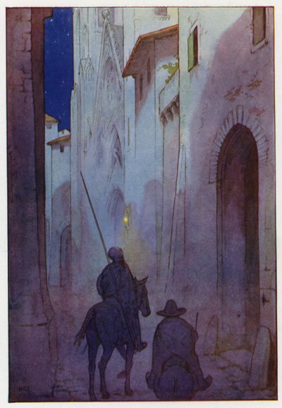 Ilustración para Don Quijote (litografía en color) de Harry George Theaker