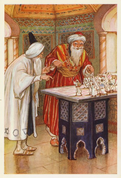 El rey Aben Habuz y el astrólogo árabe (litografía en color) de Harry George Theaker