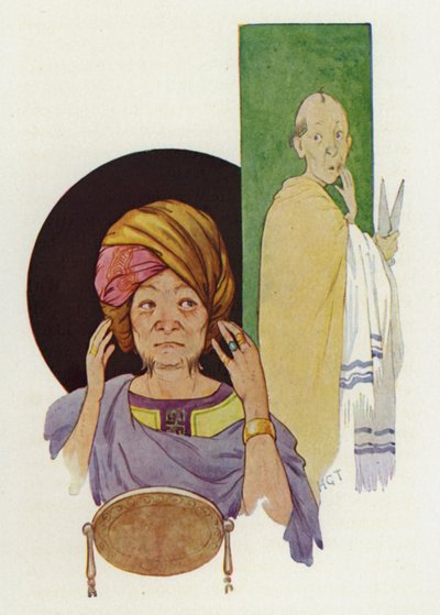 Midas no pudo ocultar el secreto a su barbero (litografía en color) de Harry George Theaker