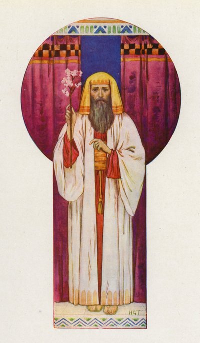 Moisés levantó las varitas (litografía en color) de Harry George Theaker