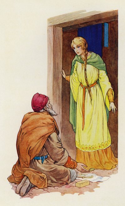 Al instante Marian conoció el rostro de Roger el Cruel (litografía en color) de Harry George Theaker