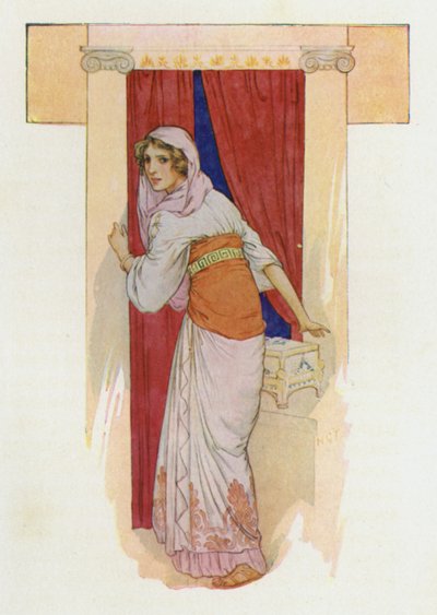 Pandora no pudo contenerse más (litografía en color) de Harry George Theaker