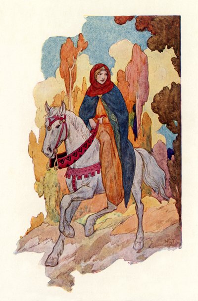 Princesa Ginebra a caballo (litografía en color) de Harry George Theaker