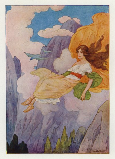 Psique levantada por una dulce y suave brisa (litografía en color) de Harry George Theaker