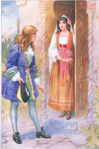 Ruyz De Alercon y la Rosa de la Alhambra (del cuento La Rosa de la Alhambra) , ilustración de