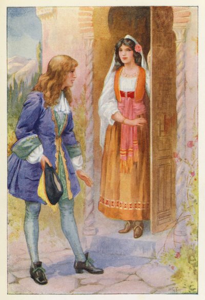 Ruyz de Alarcón y la Rosa de la Alhambra (litografía en color) de Harry George Theaker