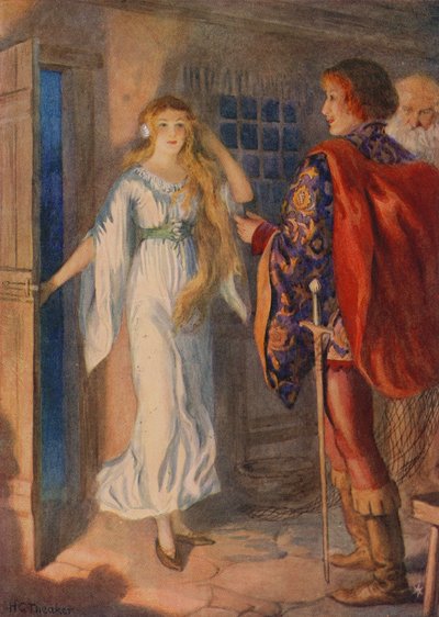 Sir Huldbrand y Undine, de "Undine" (litografía en color) de Harry George Theaker