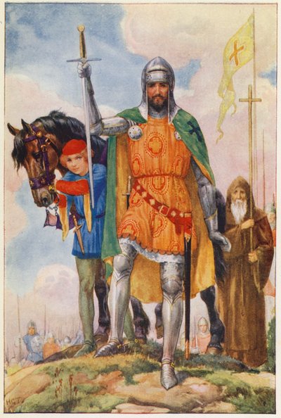 El Gran Maestre de Alcántara y el Ermitaño (litografía en color) de Harry George Theaker