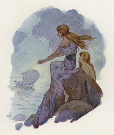 Las sirenas (litografía en color) de Harry George Theaker