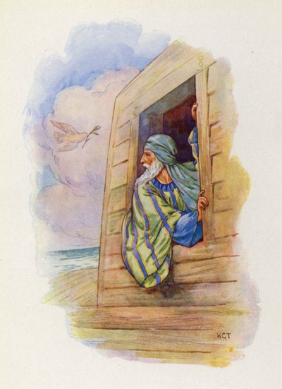 La paloma volvió con una hoja de olivo en el pico (litografía en color) de Harry George Theaker