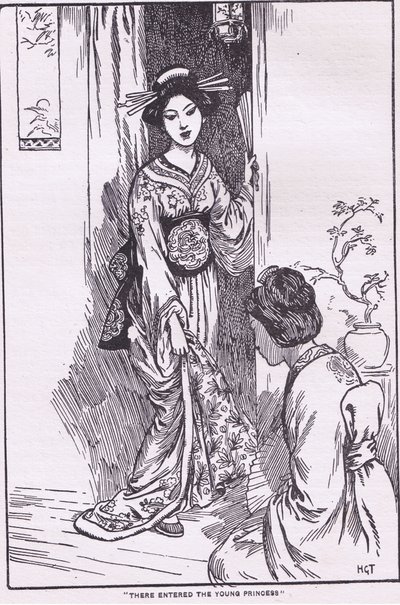 Allí entró la joven princesa (de la princesa que lleva tazón) (litografía) de Harry George Theaker