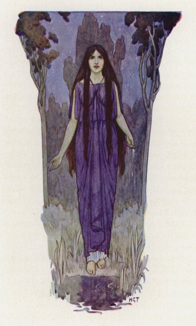 Allí, en el silencio del bosque, Medea se pararía (litografía en color) de Harry George Theaker