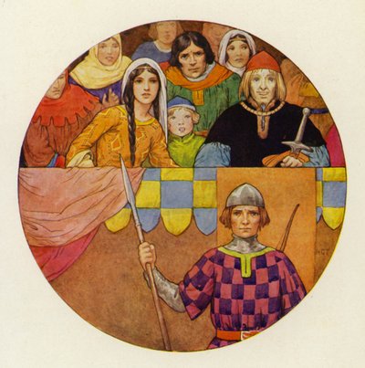 Hubo una brillante reunión de caballeros y damas en la tribuna (litografía en color) de Harry George Theaker