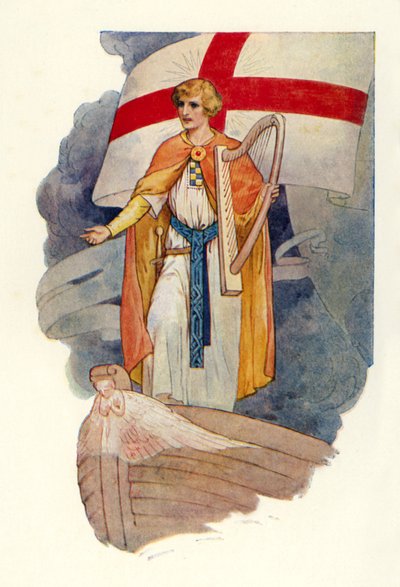 Bajo una cruz un hombre miraba (litografía en color) de Harry George Theaker