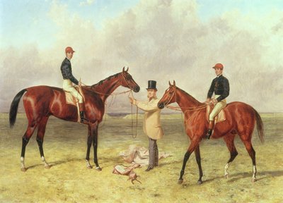 De izquierda a derecha Lord Lyon, ganador del Derby, St. Leger y 2,000 guineas; Elland, ganador del Ascot Gold Vase, propiedad de Sir R. Sutton, entrenado por James Dover, 1866 de Harry Hall
