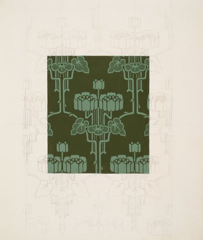Diseño con flores y hojas (tiza negra y gouache sobre papel) de Harry Napper