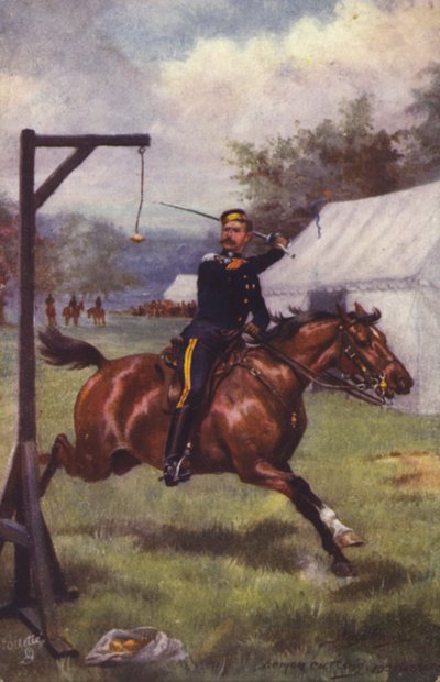 Soldado británico del 10º Húsares cortando limón (litografía en color) de Harry Payne