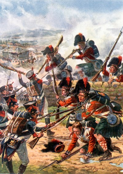 El ataque de la Guardia Negra. Batalla de La Coruña (litografía en color) de Harry Payne