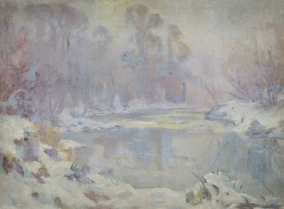 Escena del río en invierno de Harry William Adams
