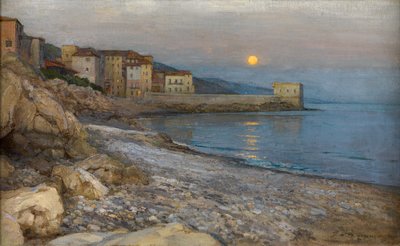 El Bastión, Menton, Costa Azul, por Crepúsculo (óleo sobre lienzo colocado sobre tabla) de Harry van der Weyden
