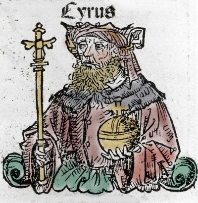 Ciro II (529 a.C.), conocido como Ciro el Grande, fundador del Imperio Persa. Xilografía de “Crónicas de Núremberg” de Hartmann Schedel de Hartmann Schedel