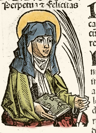 Representación de Santa Perpetua, martirio en Cartago. xilografía de Hartmann Schedel “Crónicas de Núremberg” 1493. de Hartmann Schedel