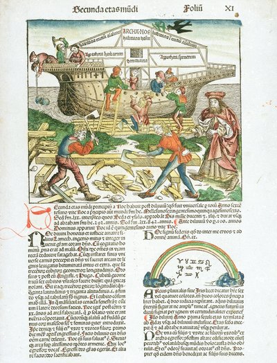 La construcción del Arca de Noé, descripción de las actividades de los carpinteros de ribera de Hartmann Schedel