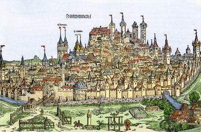 Vista de la ciudad de Núremberg, Alemania de Hartmann Schedel