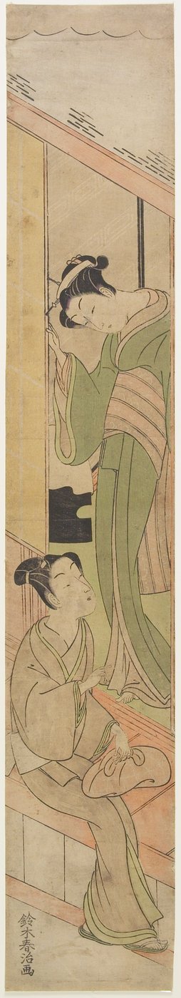 Joven hablando con un Watatsumi, c.1770 de Haruji Suzuki