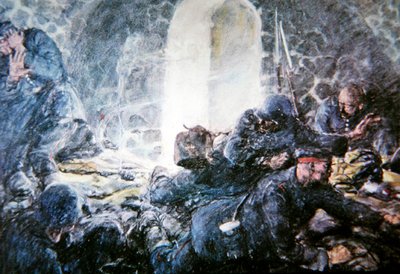 La granada (litografía en color) de Harvey T. Dunn