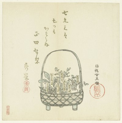 Una cesta de brotes jóvenes de Hasegawa Settan